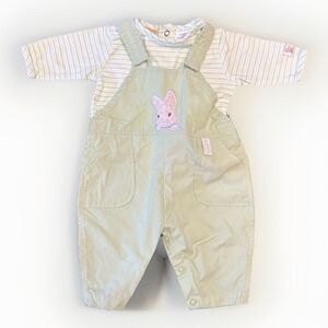 Y2K Peter Rabbit Size 0-3 Month Overall Shirt Set 2002 Green 100% Cotton